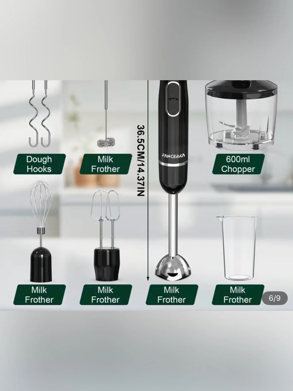 Black & Silver Immersion Hand Mixer with Attachments